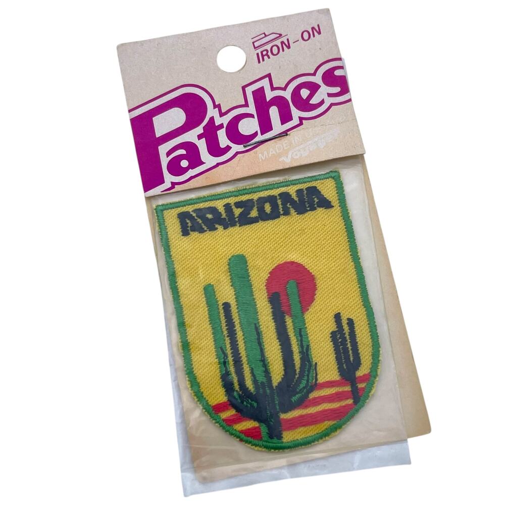 Vintage Arizona Saguaro Cactus Iron On Travel Patch NOS Voyager Embroidered